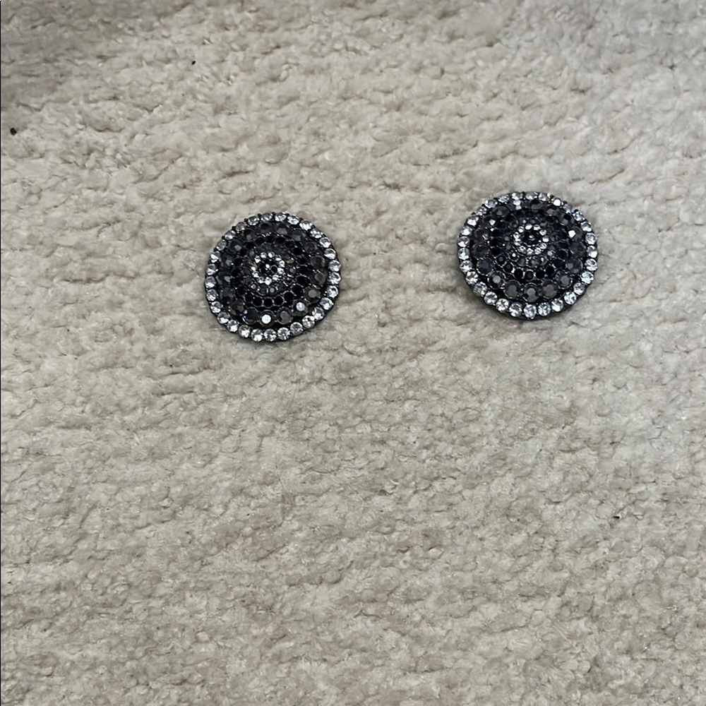 White House Black Market Black and Silver Button Earrings